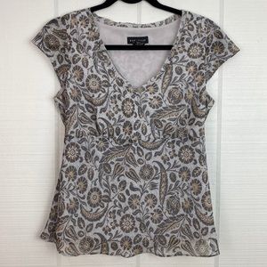 Rafaella Gray Floral V-neck Short Cap Sleeves Top Blouse Y2K Size 10P